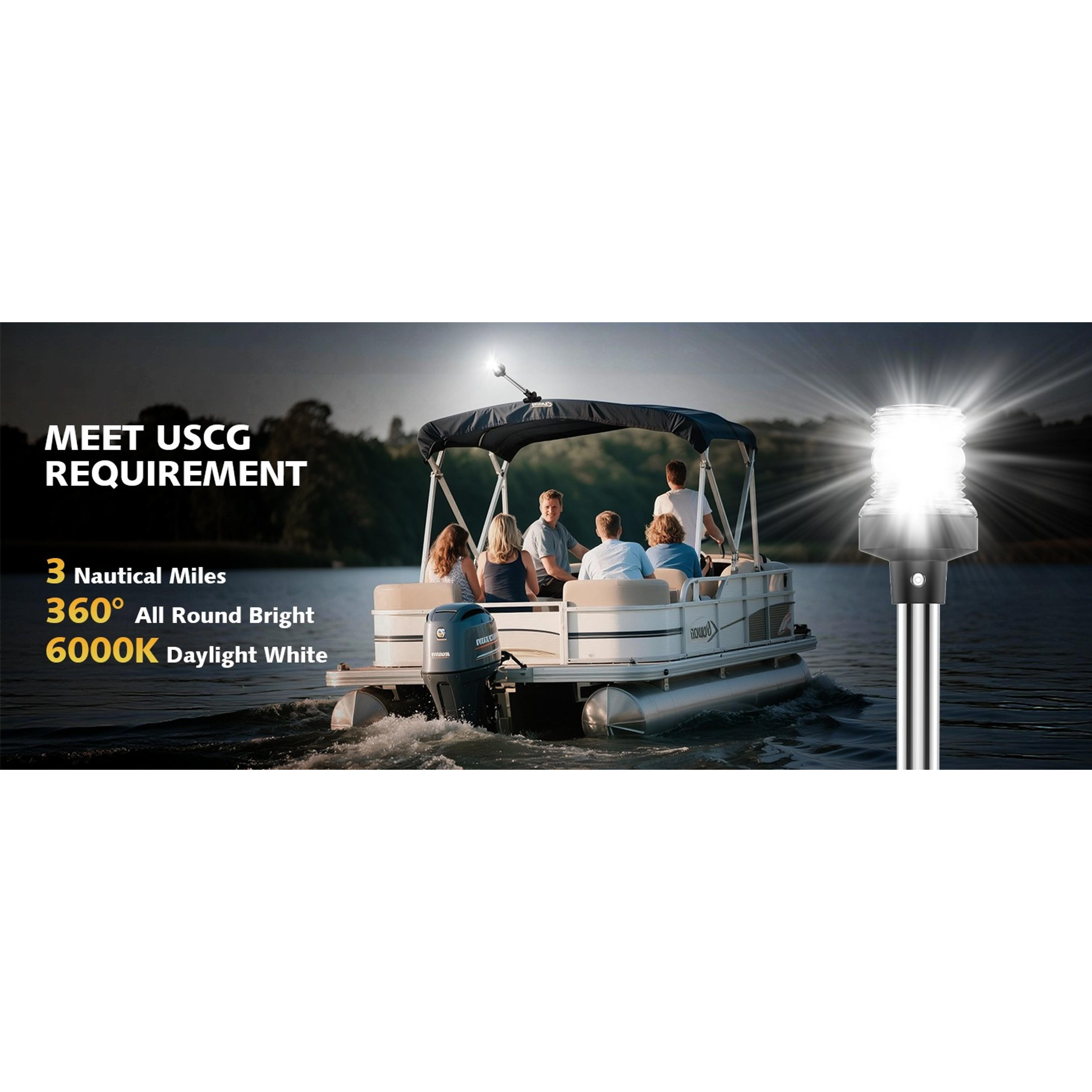 6 Inches Pontoon Stern Light Bimini Mount, LED Waterproof IP67 Bimini Light for Pontoon Boat, 3NM Marine Folding Rear White Navigation Anchor Running Lights for Night