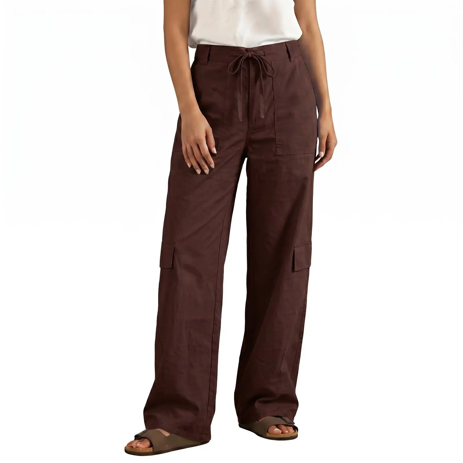 Aoysky Womens Wide Leg Baggy Cargo Pants Casual Trousers Y2k Streetwear