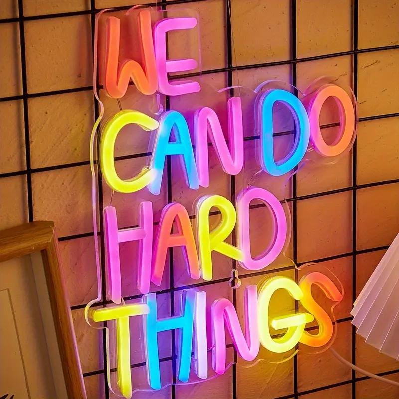 We Can Do Hard Things Letter Decorative Light Led Neon Lights, Bedroom Classroom Office Shop Garage Gift, Wall Hanging Chain USB Powered