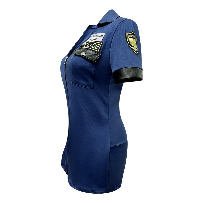 2025 Women's Halloween Cosplay Polyester Temptation Zipper Police Uniform, Carnival Party Game Outfit, Fashion Clothes & Accessories Set with Short Rompers