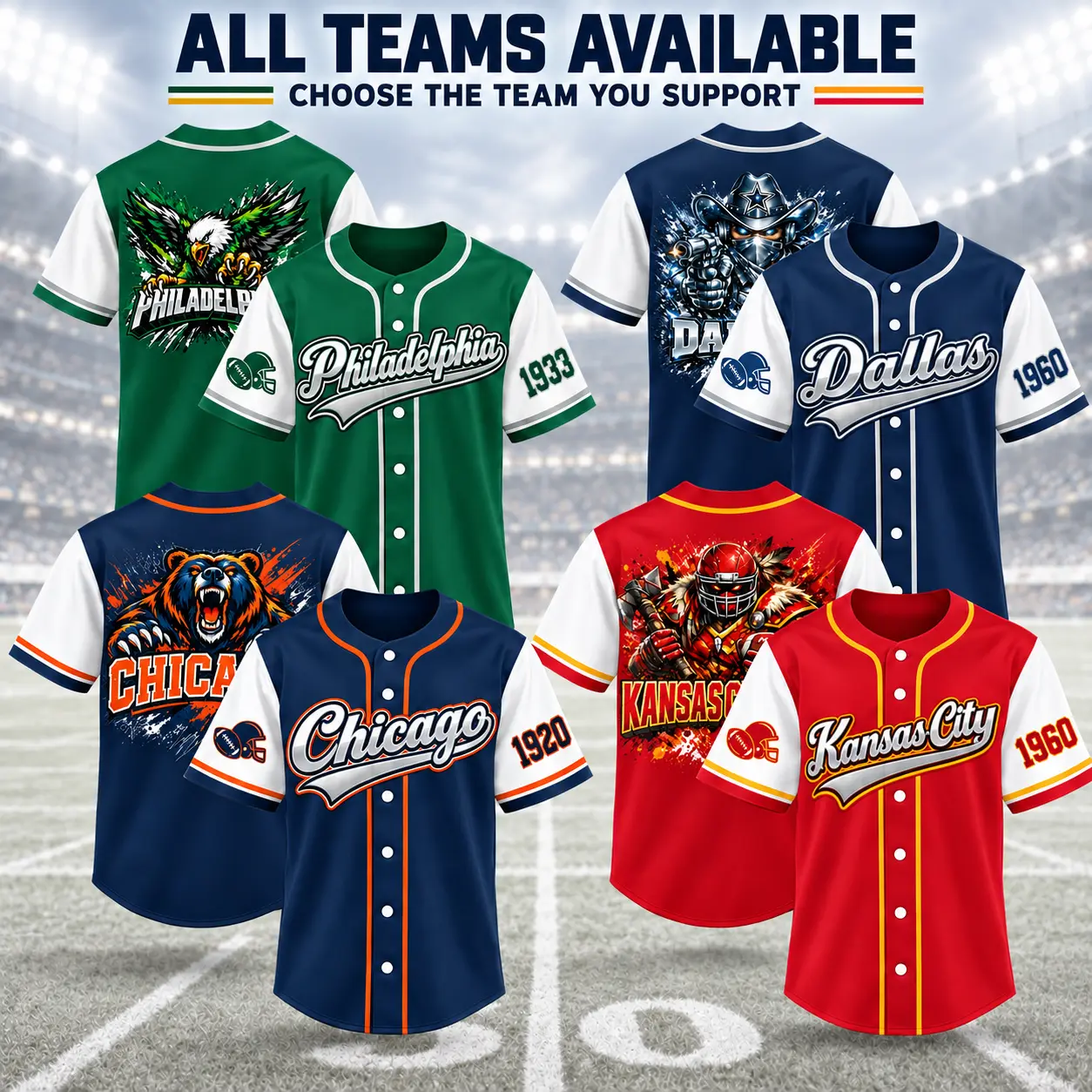 32 Teams Baseball Jersey Short Sleeve Button‑Up Shirt, Football Team Graphic Printed Casual Fan Apparel, Unisex Available for Game Day Party Wear