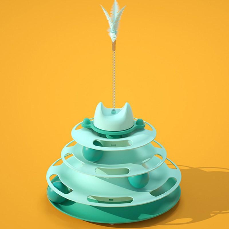 Three-Layer Cat Turntable Toy, Indoor Cat Educational Game Track Tower, Interactive Ball Toy, Three-Color Exercise Game