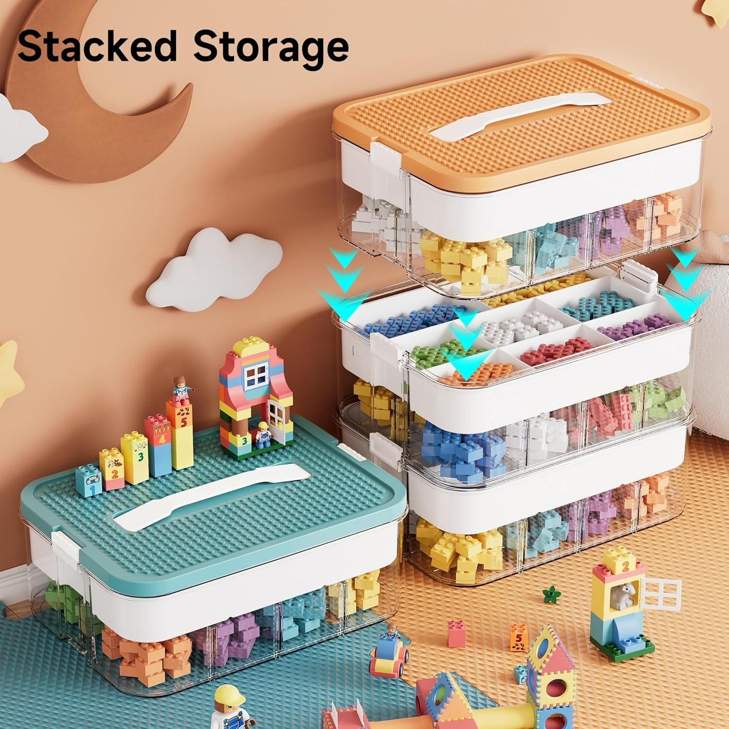 3-Layer Toy Storage Box, Plastic Organizer Bin, Home Organizer, Lego Brick Stackable Container, Game Room Storage Box, Fits Lego, Board Games, Mini Figures