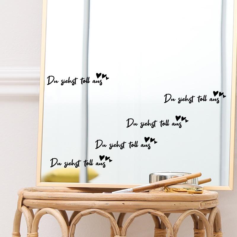 5pcs French 'you Look Great' Mirror Decal, PVC Stickers for Laptops, Cars, Walls, Heart Design, Modern Aesthetic, Smooth Application