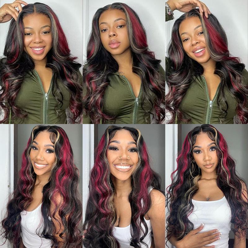 180 Density Red Blonde Highlights HD Transparent Lace Wig