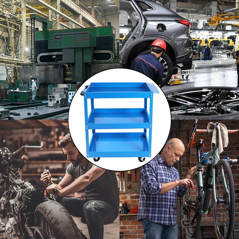 3-Tier Utility Cart,3 Shelves Rolling Carts with Brake Wheels,450lbs Load Capacity,Heavy Duty Mechanic Storage Cart Utility Cart for Garage Warehouse Workshop  with Two Brake for Office，Kitchen