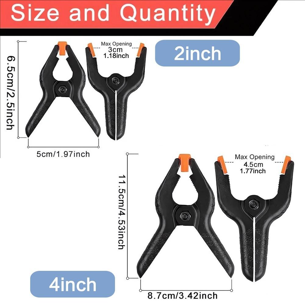 Multi-Function 10-Pack Spring Clamps Set: 2-Inch & 4-Inch Dual-Size Quick-Release Clamps, Non-Slip Handle, Anti-Rust Plastic, Strong Locking for Woodworking, Crafting, Sewing, Fabric, DIY Projects with Multi-Angle Adjustment Tool