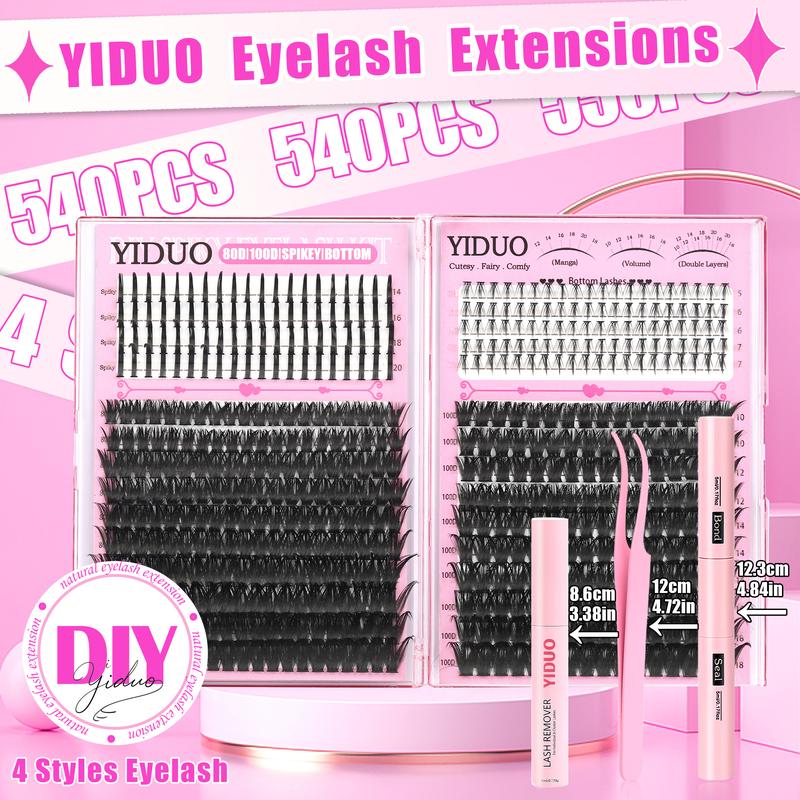 6 Styles False Eyelash Cluster Kit Bottom,/Spiky,/40D/60D/80D/100D Volume Lash Extensions Kit,  D-Curl 1100 Pcs Eyelash Cluster Kit With Lash Bond and Seal Tweezers Remover Eyelash Tools DIY at Home Easily