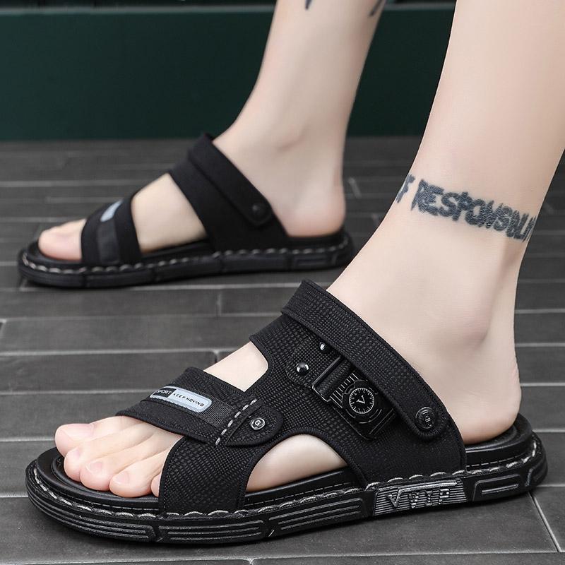 New Summer Men's Fashion Casual Outdoor Slippers, Trendy Stitched Two-In-One Sandals, Comfortable Non-Slip Beach Shoes