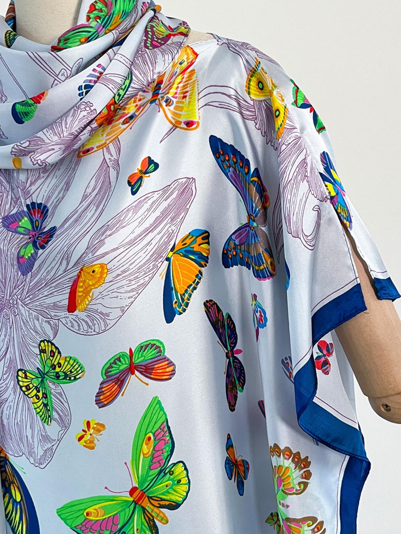 Butterfly Print Long Scarf, Fashionable Soft Lightweight Shawl for Women, Casual Versatile Scarf for Beach Vacation Travel