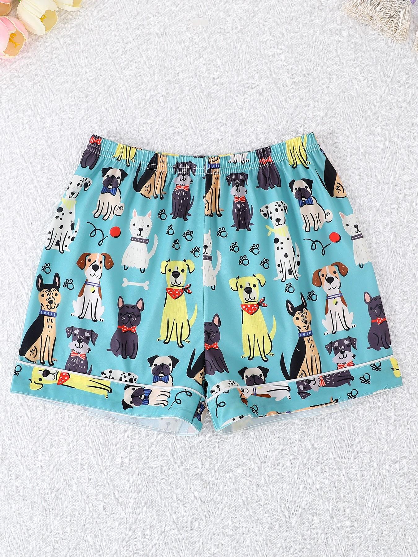 2-Piece Kids Pajama Set, Cartoon Puppy Footprint Design, Casual Short Sleeve, Loose-Fit, All-Season Wear, Party Gift Set