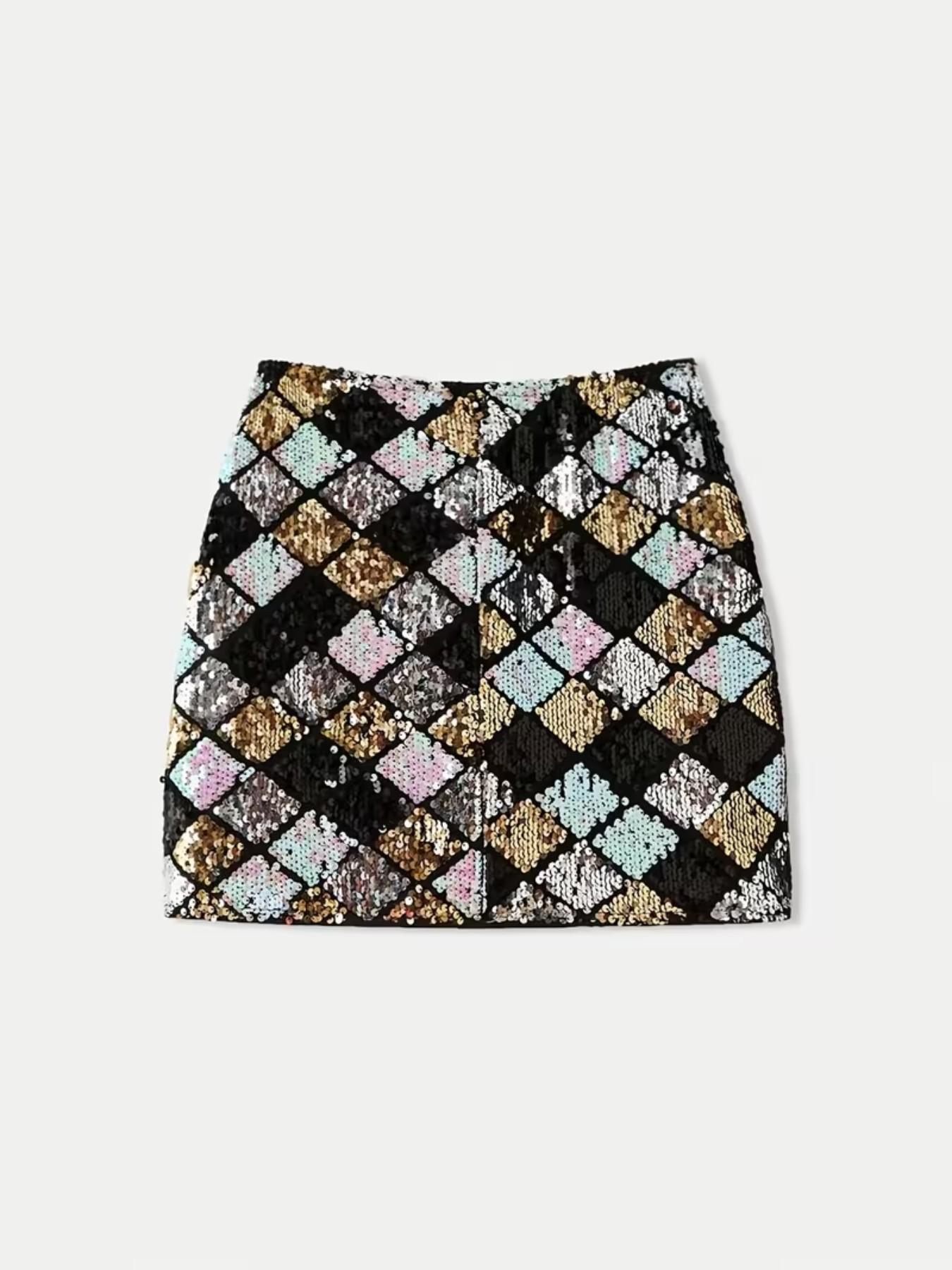 2026 New Rhombus Sequin Women's Fashion Sexy Bodycon Glitter Skirt, Perfect for Christmas Party, Dance, Music Festival