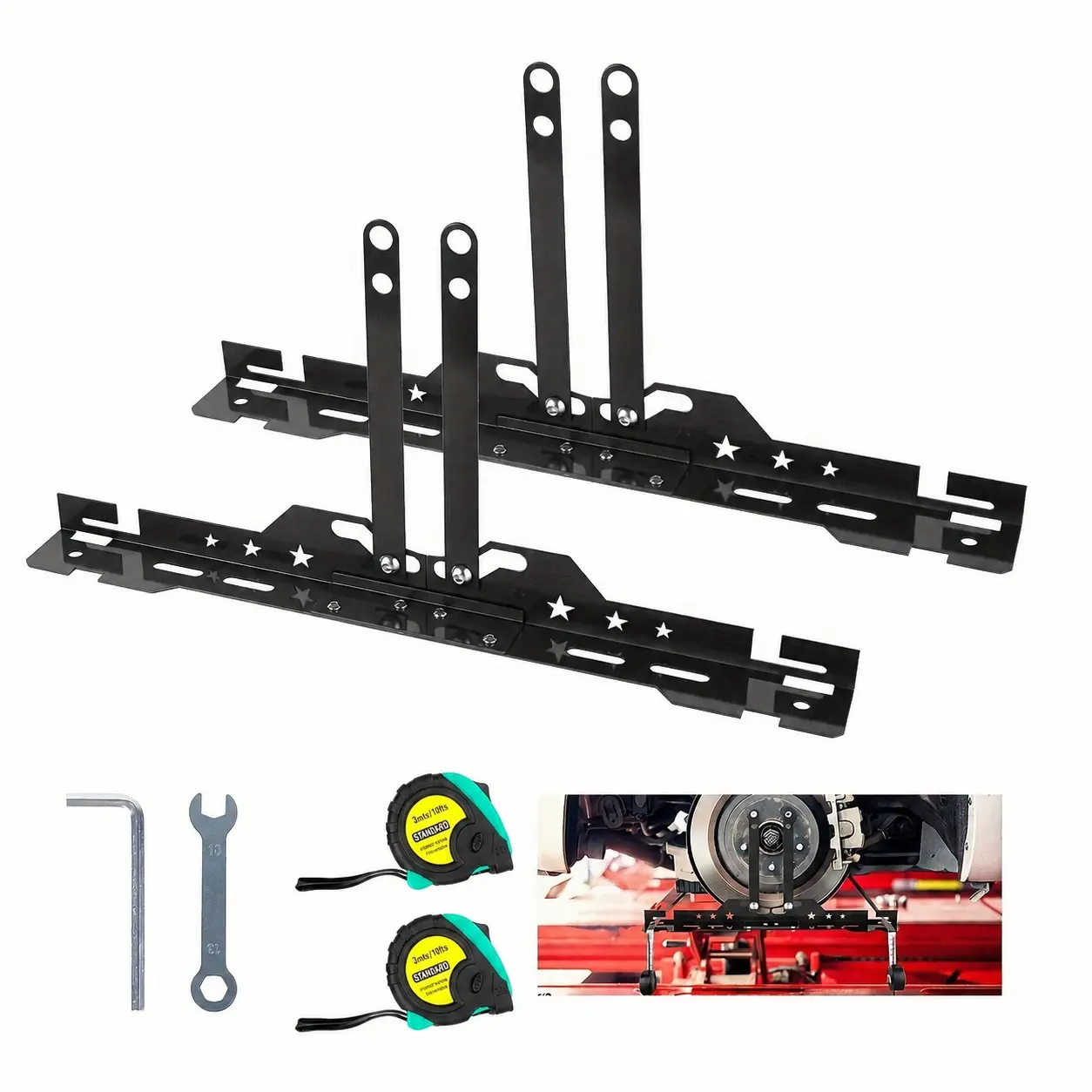Measures for Cars, Trucks, SUVs PortaUpgraded Wheel Alignment with Connection Sheet - Heavy Duty Stainless Steel Toe Alignment Plates with Tape ble Rechargeable Tire Inflator with Gauge repair equipment spoon kit vehicle air chuck tool li-ion battery