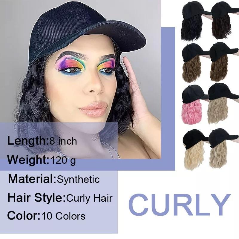 ✨NWT Baseball Cap Hair Extensions Hat Wig Adjustable Curly Wave 8\