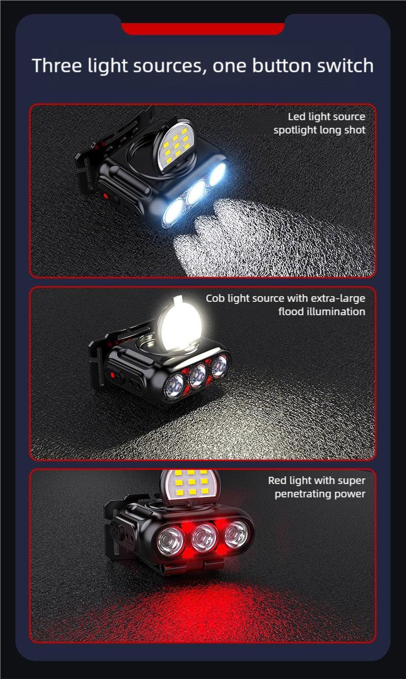 Headlamp Fishing Hat Clip Light Induction Night Fishing Lamp Long Battery Life Headband Illumination Strong Light Rechargeable Super Bright