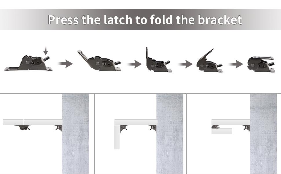 Self-Lock Hinge for Wall Shelf, Table, Folding Workbench Foldable Support Bracket, 0-90-180 Degree Lock Extension Support, 12 PCS