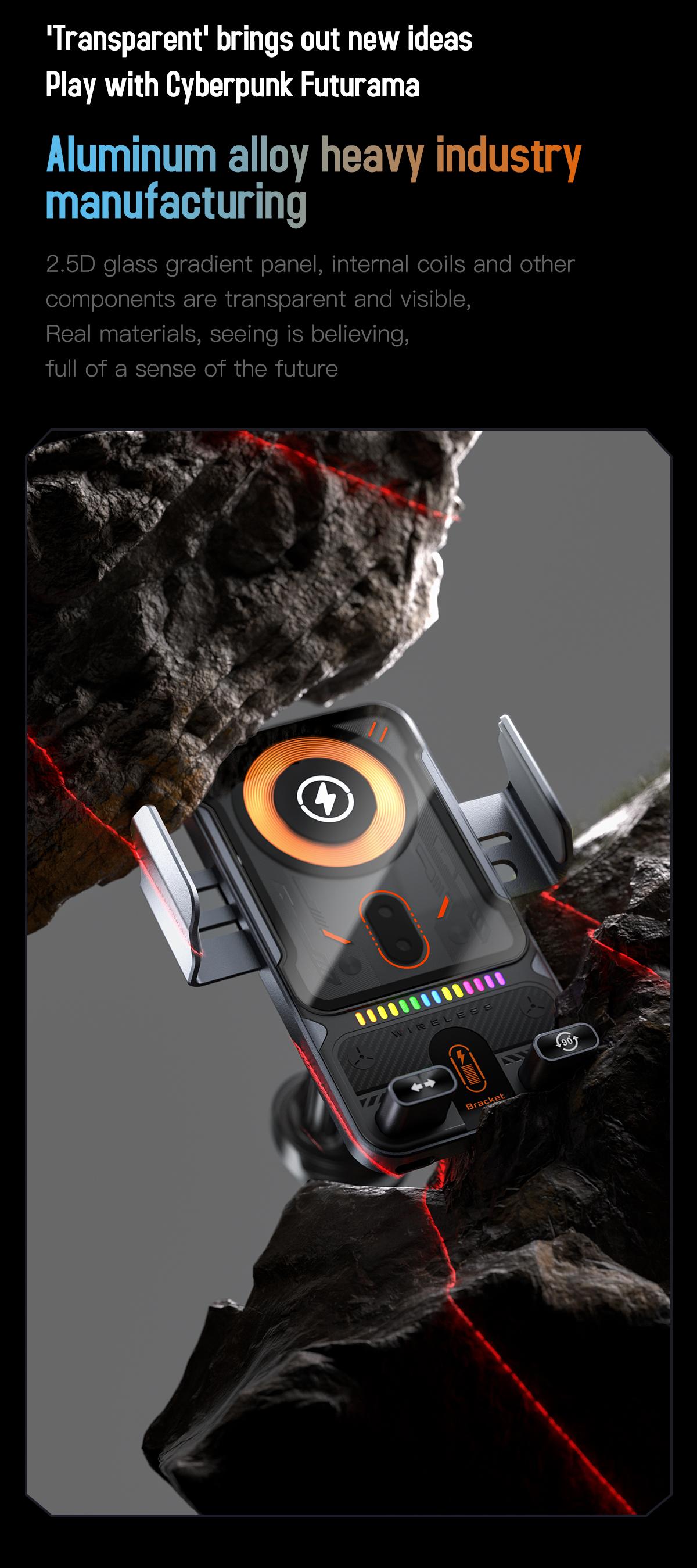 2026 new cool car wireless fast charging holder, intelligent sensor opening and closing, universal mobile phone navigation holder, 90-degree rotation, horizontal and vertical screen use, built-in ambient light, intelligent high-end navigation holder