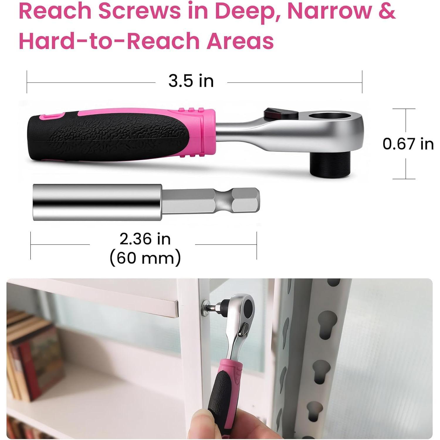 Mini Ratchet  Set for  Repairs,  Portable Tool Kit for Women, 72- Compact Ratchet with Bits & Extension Rod for Tight Spaces, Furniture,  & Motorbike