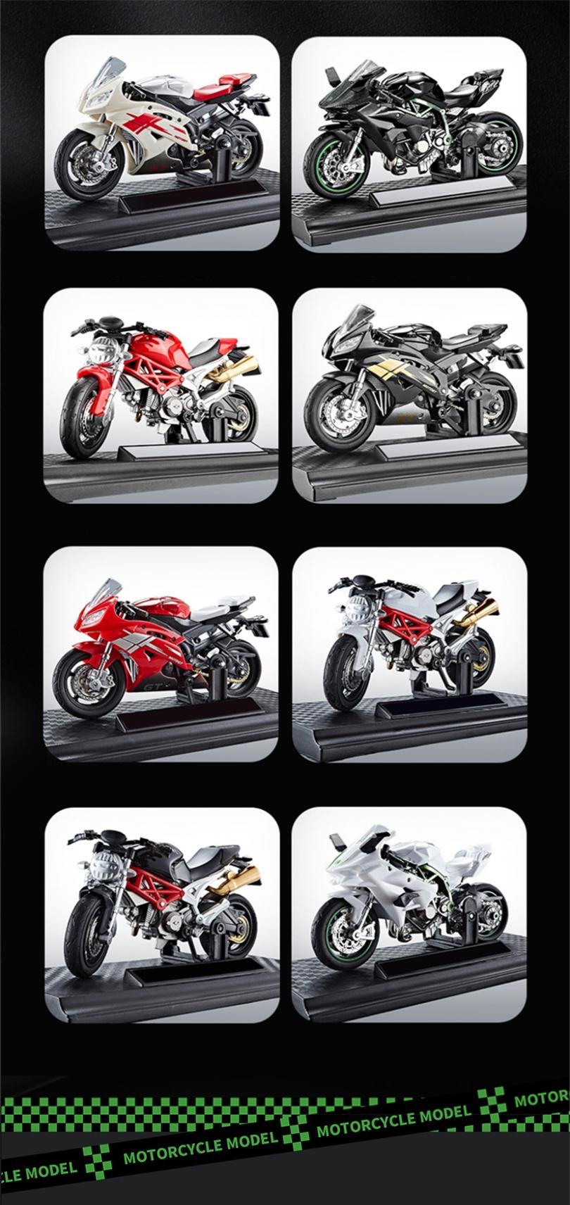 Realistic Model 1:18 Alloy Motorcycle Figurine with Base, Multiple Styles Available, Perfect Gift, Random Color Accessories