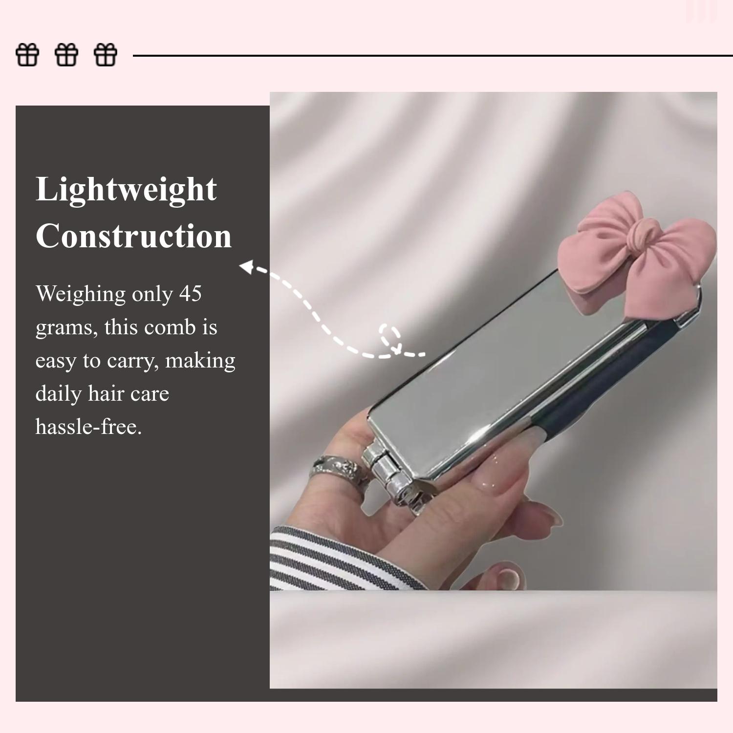 Cute Foldable Mini Comb Portable Ladies Mirror Cushion Integrated Small Massage Pad Comb, Abs Plastic Handle, Hair Styling Tool, Folding Comb