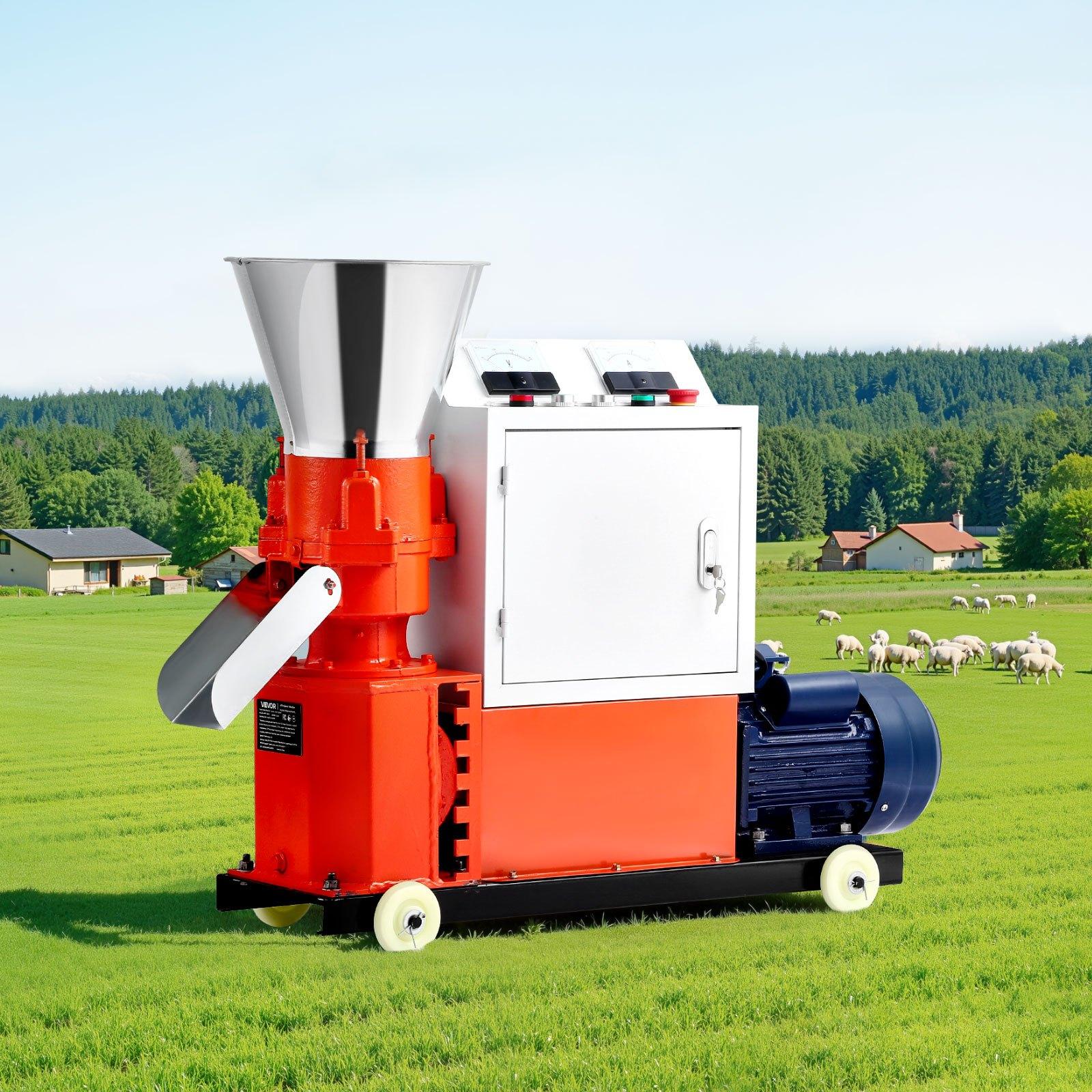 VEVOR Feed Pellet Mill Machine, 4 mm Animal Feed Pellet Making Machine, 3KW 240V Animal Food Granulator Mill Machines with 3 Pressure Rollers 4 Wheels, Ideal for Poultry, Livestock, Farm Animals