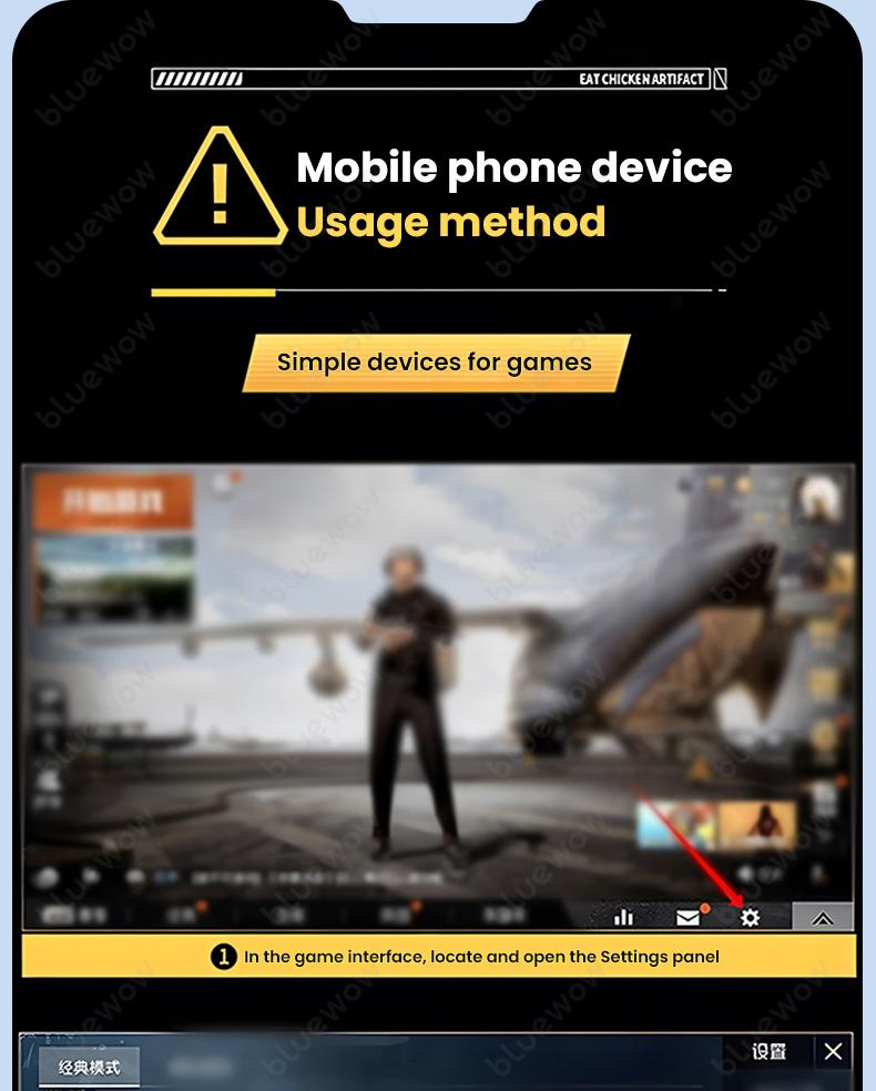 BlueWow Mobile Game Trigger 6 Fingers for iPhone & Android Enhanced Grip Stability Anti-slip Silicone Alloy Button Clip Fits 6mm to 15mm Thick Phones CODM Freefire Gaming Console