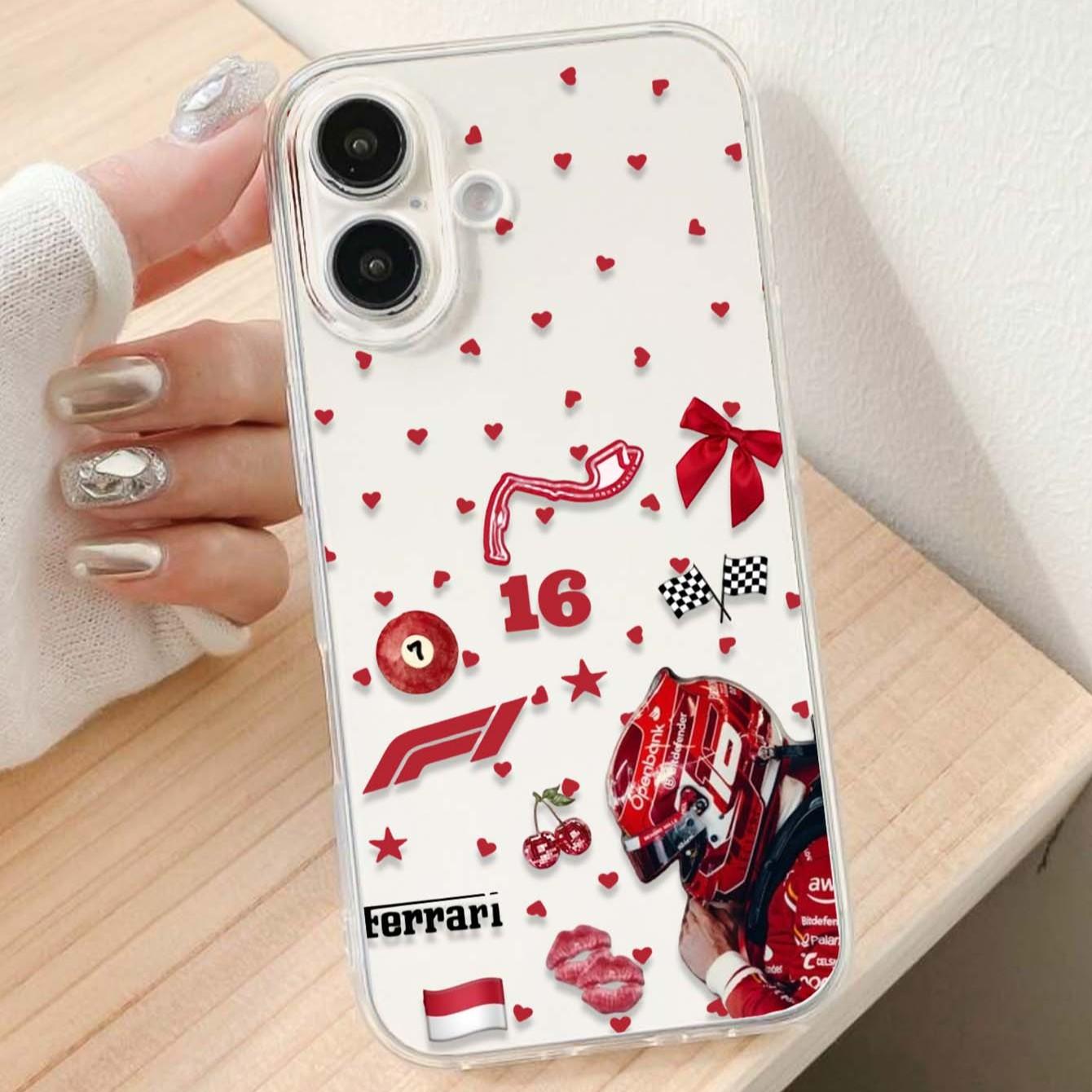 1pc Heart Racing Driver Pattern Tpu Transparent Phone Case, Compatible with Apple iPhone 11 12 13 14 15 Pro Max 16 Plus XR 17 Pro