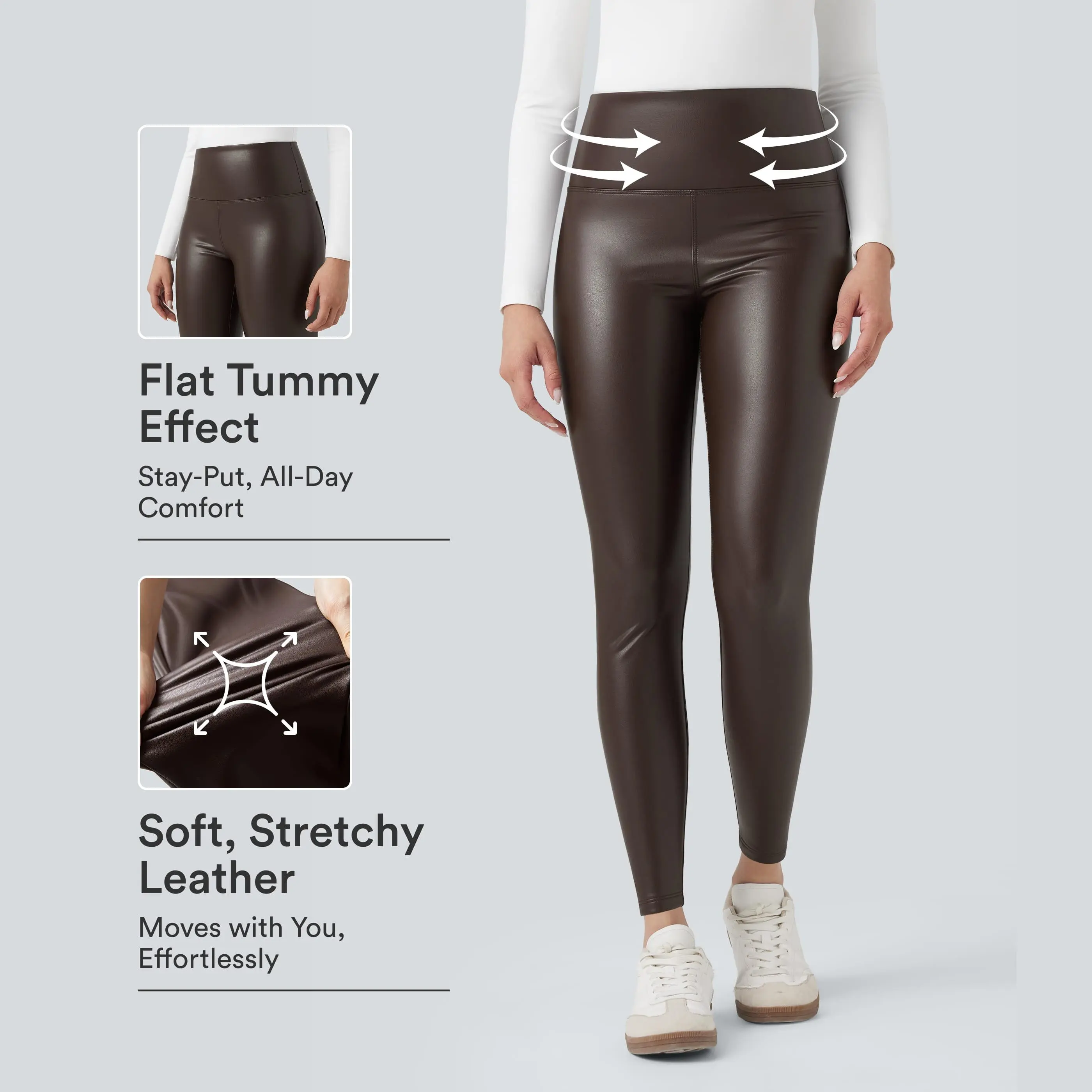 Halara High Waisted Tummy Control Stretchy PU Fleece 7/8 Skinny Casual Leggings with Pockets #BackToSchool