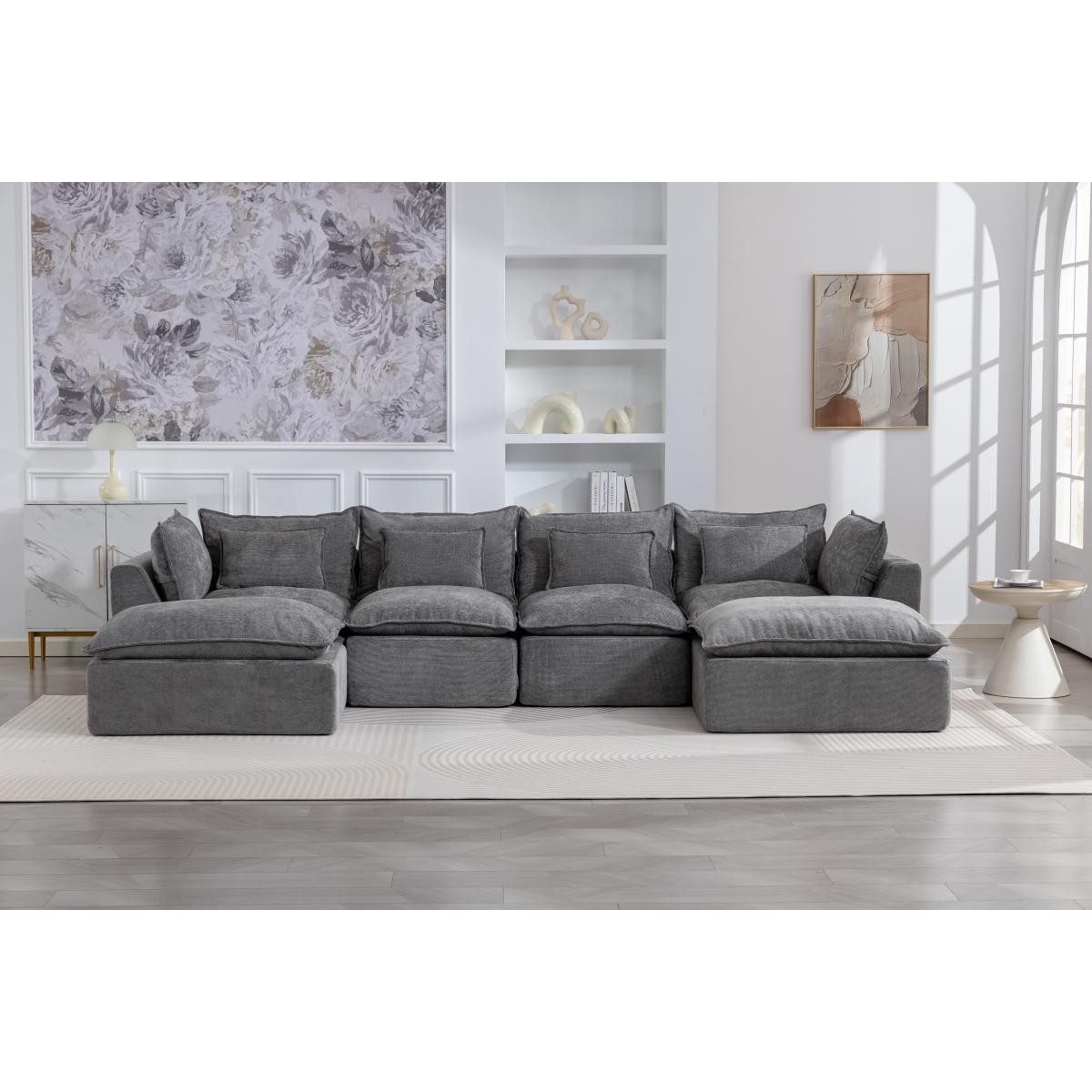Aobtkel 129.8" Wide Cloud Oversized Modular Sectional Couch - 4-Seat with 2 Ottomans, Deep Wide Seat, True Relax Comfy Living Room Indoor Furniture Set,dorm essentials,home decor