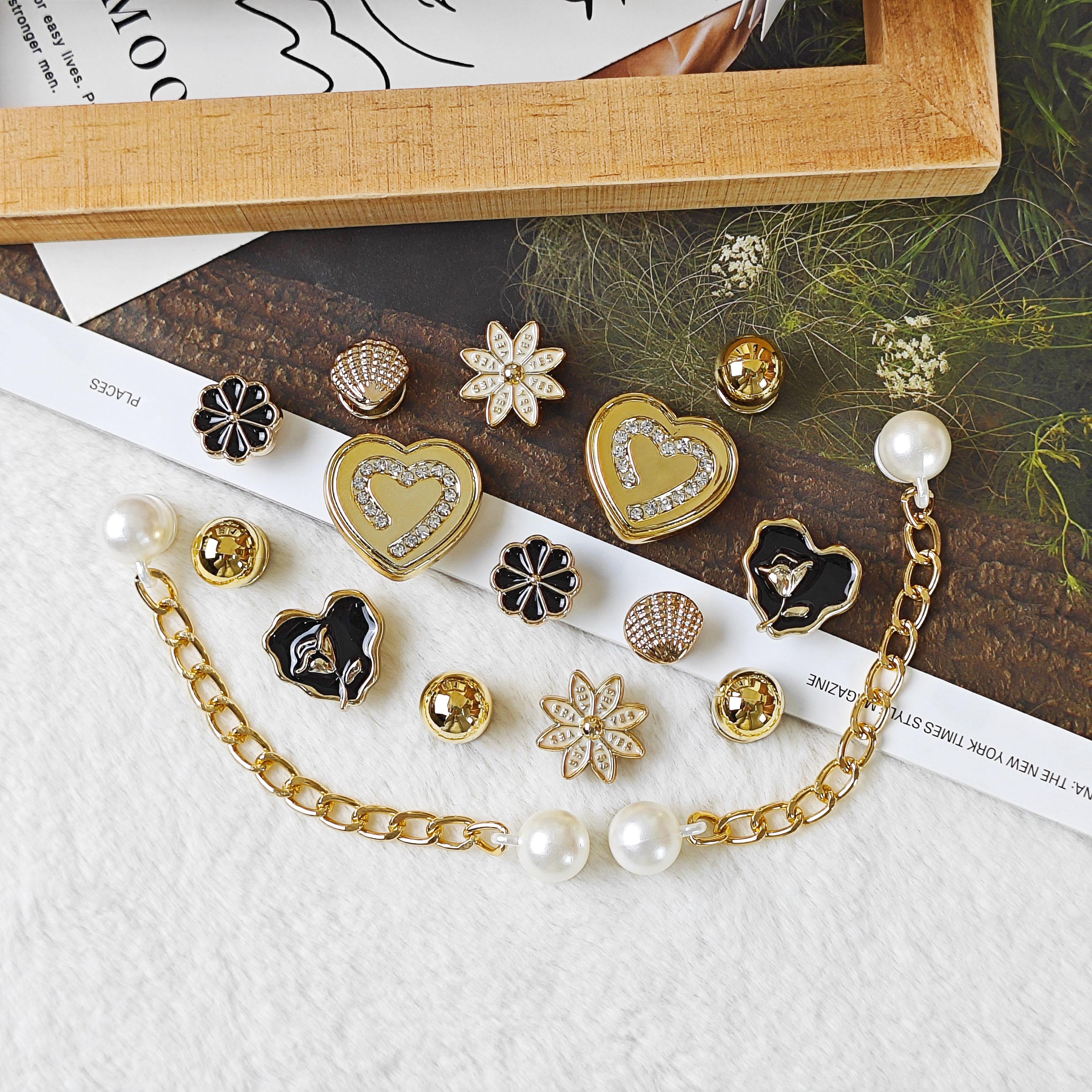 16pcs Shoe Decoration DIY Charms, Heart Flower Shell Bead Imitation Pearl Chain, Lightweight Non-Metallic, Eva Sandals Flip Flops Decor, Girl's Gift