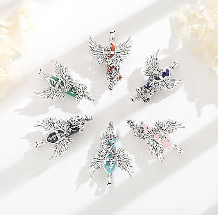 Natural Crystal Phoenix Necklace, Silver Bird of Rebirth Pendant, Healing Amethyst Pink Quartz, Handmade Spiritual Jewelry for New Beginnings