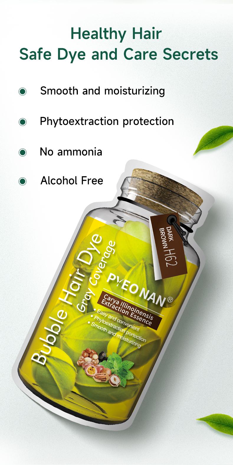 PYEONAN Unisex Bubble Hair Dye, Ammonia-Free, Natural Plant Extracts, 2-in-1 for Gray Coverage and Hair Care, Gray Hair Turns into Black or Dark Brown with Herbal Ingredients, No Bleaching, 10 Bags Hair Color 5.6 Oz./160g