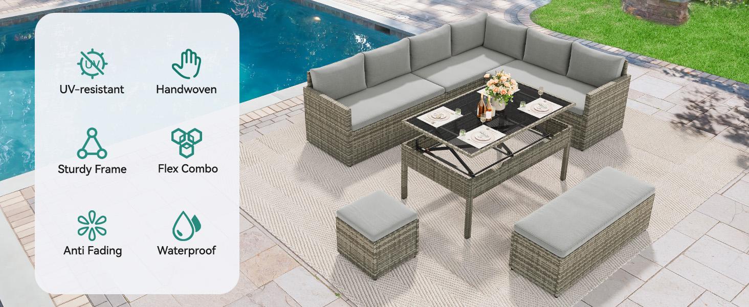 【Dealsforyoudays】Yitahome Patio Furniture Set, 6-Piece and 7-Piece, All-Weather PE Rattan Wicker Outdoor Sectional Sofa with Soft Cushions & Coffee Table, Patio Conversation Set for Backyard, Garden, Porch, Balcony