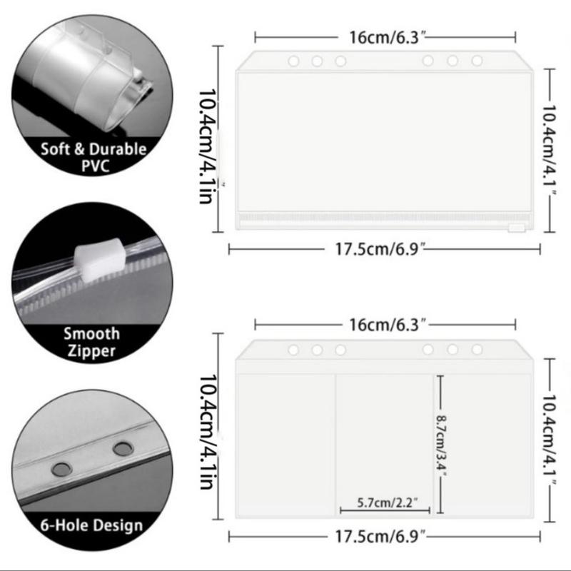 30pcs A6 Budget Envelope, Clear 6-hole Binder Pocket Envelope for Budgeting, Zipper Business Card Holder for Office, Money Envelopes for Cash Saving, Document Pouch for A6 Budget Binder, Office Stationery Supplies