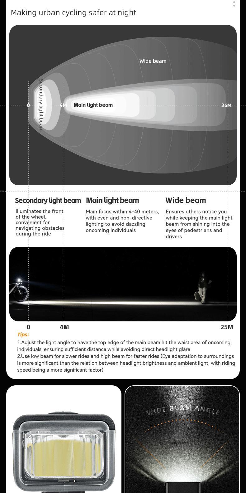 ROCKBROS Bike Light 260 Lumen IPX4 Waterproof Front Light 1500mAh Intelligent Light Sensing Bicycle Accessories