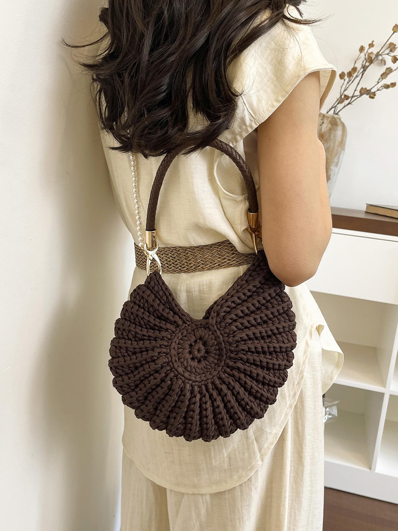 Seashell Pearl Chain Crossbody Bag, Beach Vacation Shoulder Bag, Handmade Crochet Boho Style, Summer Women's Backpack