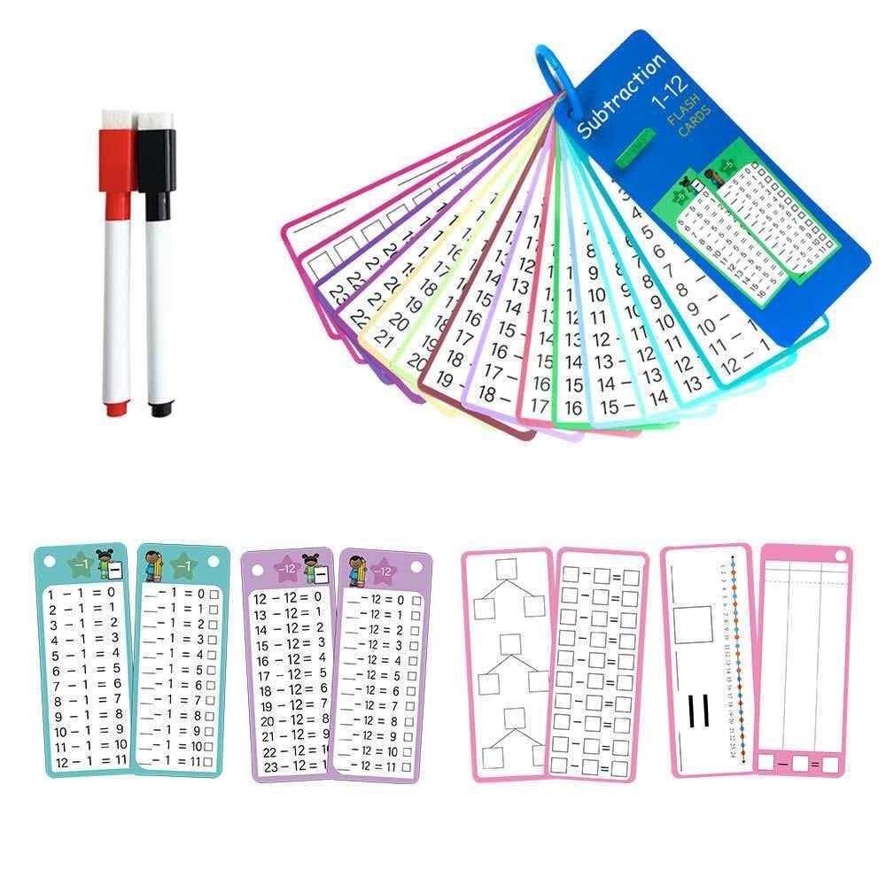 Cross-Border Flashcards 15 Math Subtraction Number Cards Erasable Reusable Learning Cards Educational Toy Set with Two Pens and One Ring