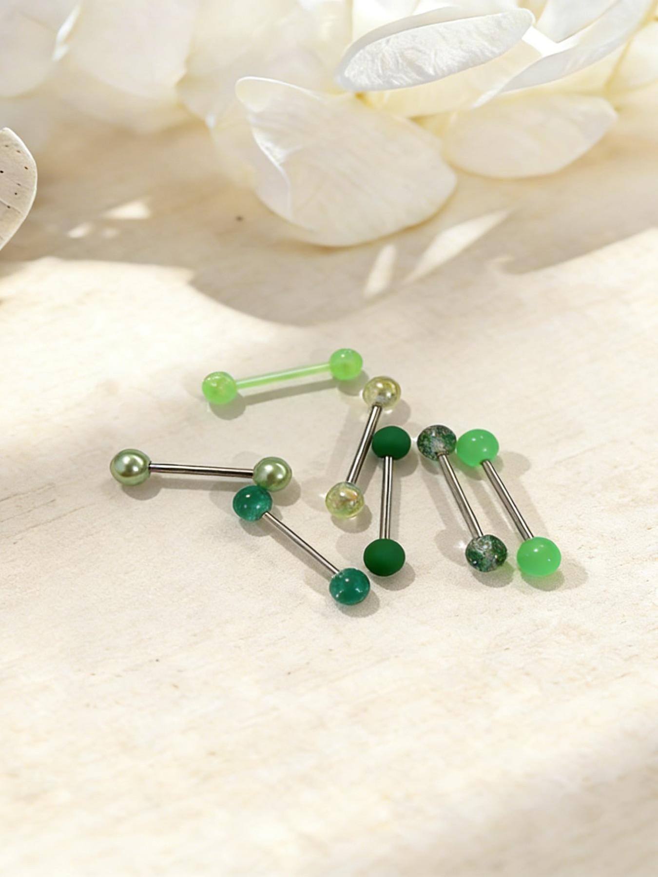 7 Pcs Colorful Round Barbell Tongue Rings, 14g Stainless Steel, Unisex Fashion Jewelry, Comfortable Daily Wear, Trendy Body Piercing Accessories