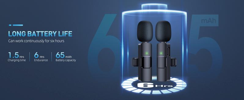 2pcs Professional Wireless Lavalier Lapel Microphone for Smartphone  iPhone, iPad - Cordless Omnidirectional Condenser，Plug-Play Recording Audio Mic for Interview Video Podcast Vlog