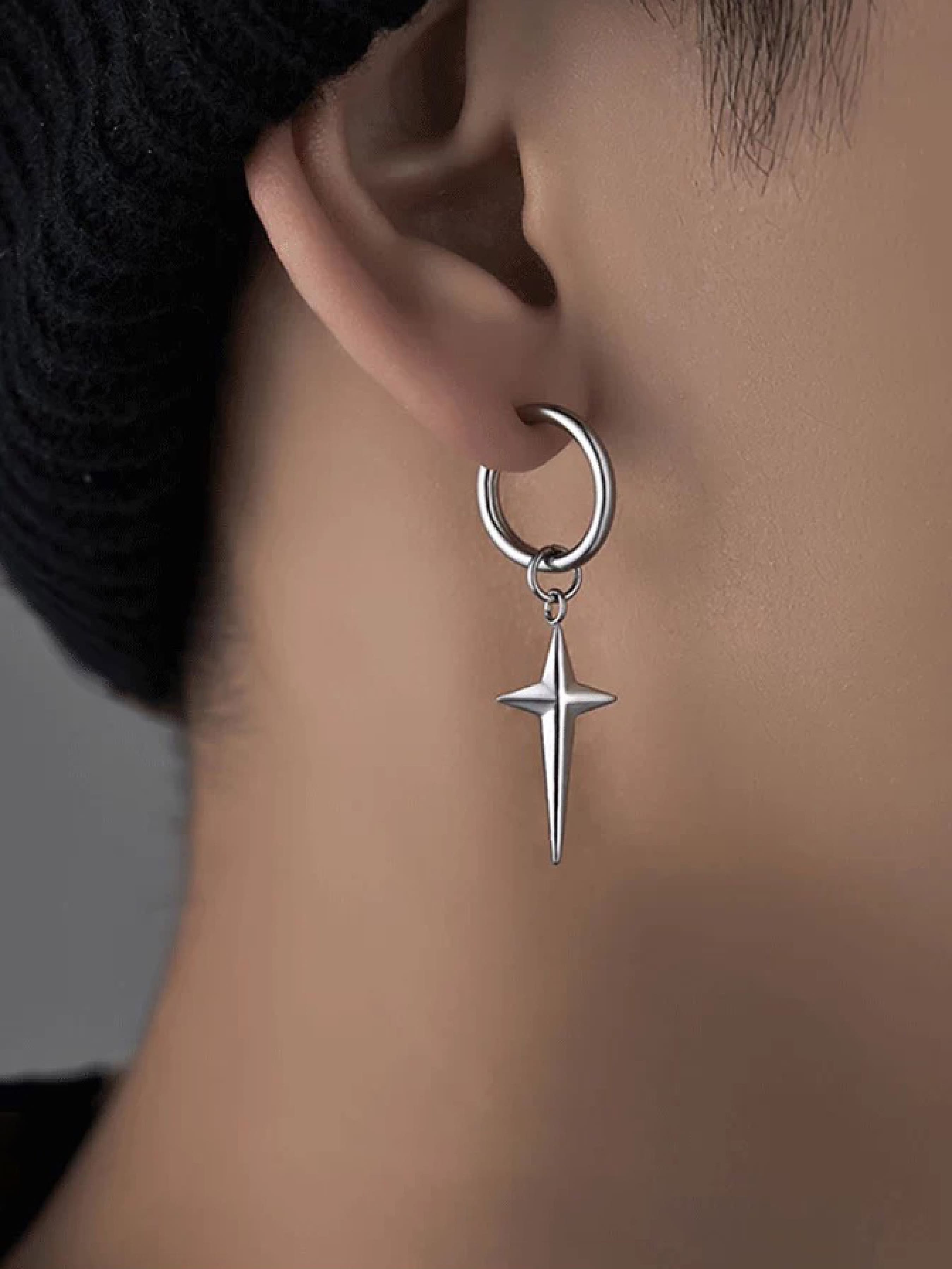 Unisex Stainless Steel Cross Pendant Earrings, Trendy Hip Hop Fashion Jewelry, Perfect Gift for All Seasons, Versatile Accessory