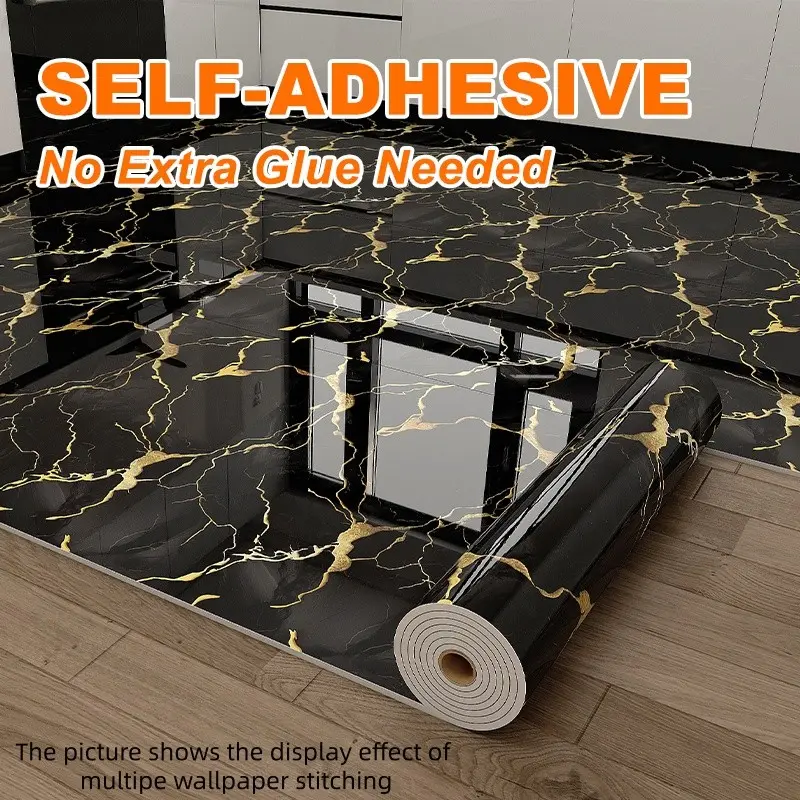 Thickened Self-Adhesive Marble Floor Paper, 15.75in X 118.11in,Covers About 12.92 Sq.Ft Per Roll,  Waterproof Peel and Stick Marble Flooring Roll,No Extra Glue Needed, DIY Decor for Kitchen, Bedroom, Living Room ,Bathroom,Vinyl Flooring