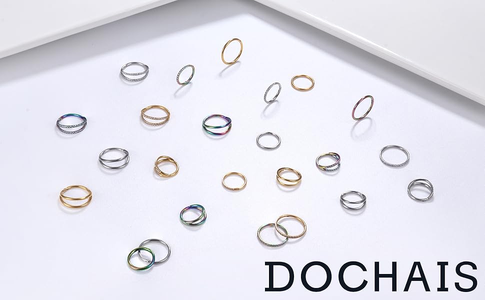 4PCS 18G Nose Rings Hoops, Steel Earrings Tragus Septum Piercing CZ Clicker Ring, Hinged Segment Conch Lip Cartilage Double Hoops 8mm 10mm For Women Men