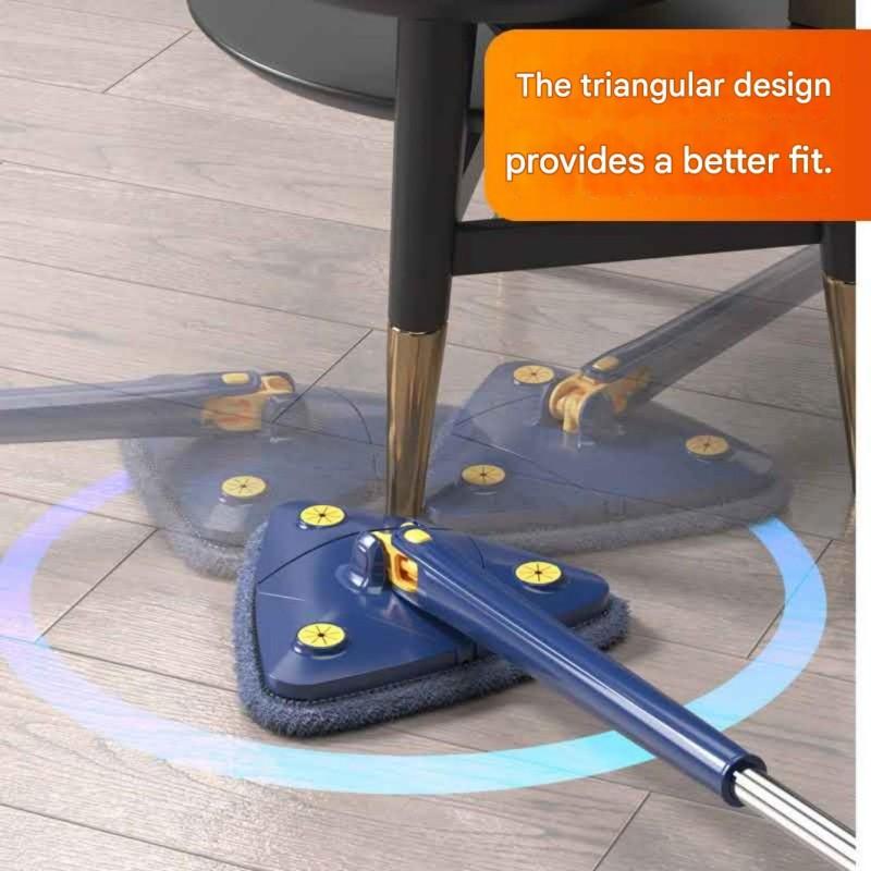 Triangular 360° Rotatable Floor Mop with Long Handle - Hands-Free Wringing, Wet & Dry Use Cleaning Tool for Floors, Walls, Ceilings, Corners & Glass