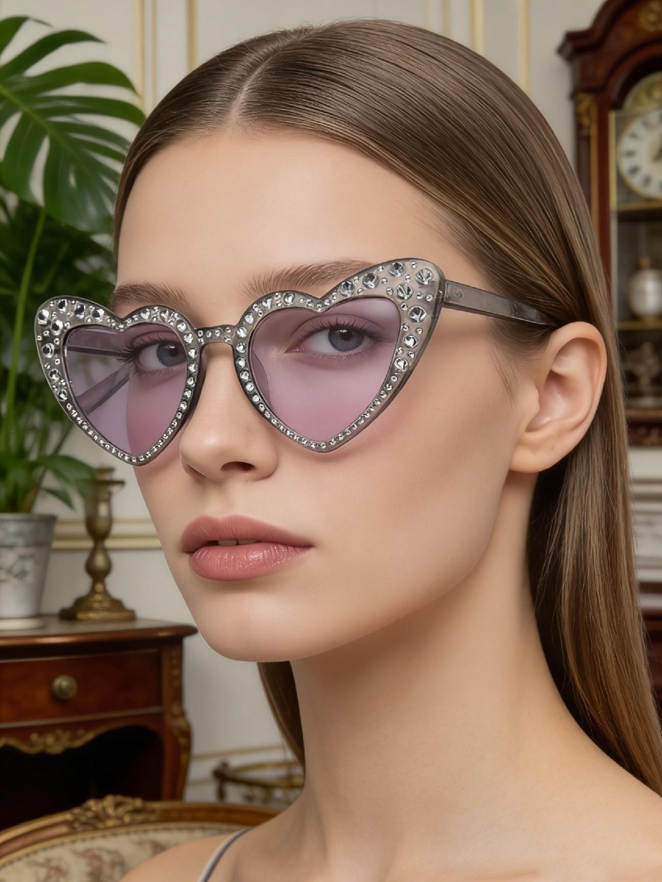Women's Fashion Heart-Shaped Full Frame Glasses, Lightweight Luxury Style with Faux Pearls Design, Trendy Decorative Eyewear