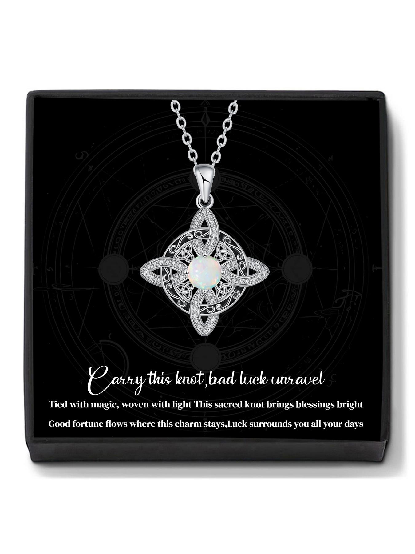 Moonstone Witches Knot Necklace With Blessing Message Card,  Good Luck Irish Knot Necklace, Protection Jewelry Gift for Women, Charm Necklace