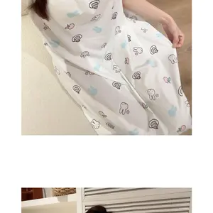 Kawaii Miffy Rabbit Pure Cotton Halter Nightgown for Women To Wear in Summer Cute Cartoon Pajamas and Home Wear with Chest Pads