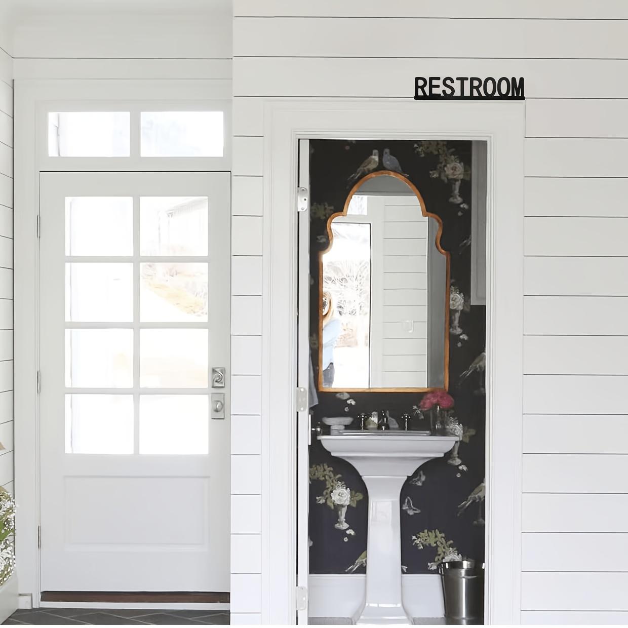 Classic Wooden Bathroom Sign, Irregular Shape Panel for Door and Wall Decor, Easy to Install, Home Decoration Accessory