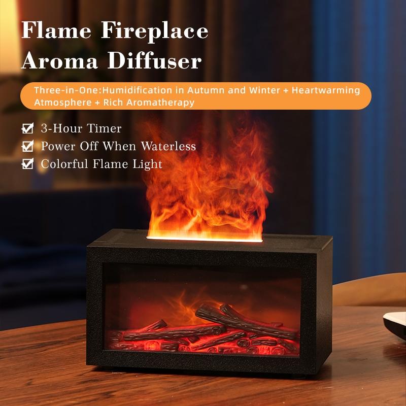 New Vintage Fireplace Silent Essential Oil Diffuser, 3D Realistic Fire Flame Humidifier, Home Desktop Humidifier, Tabletop Air Purifier, Room Humidifier