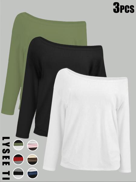 26 Valentine's Day 3pcs women's casual simple pullover, women's black, white, gray, multi-color three piece set, long sleeved top