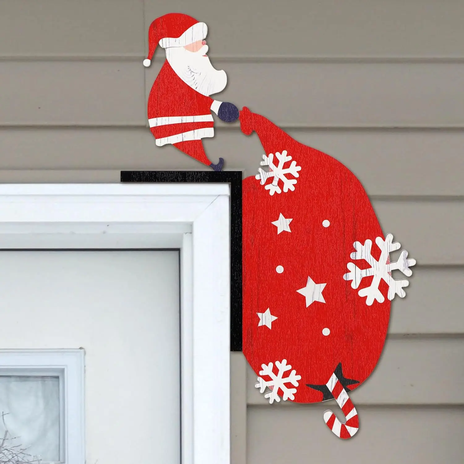 Christmas Door Frame Corner Decor, Wooden Santa Snowman Snowflake Reindeer Sleigh Door Topper Ornament, Holiday Accent for Farmhouse Entryway,Winter Xmas Door Corner Sign for Home Indoor Holiday Decor
